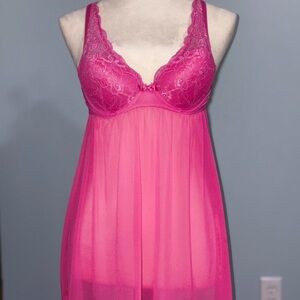 Hot Pink Lace Babydoll Lingerie Top